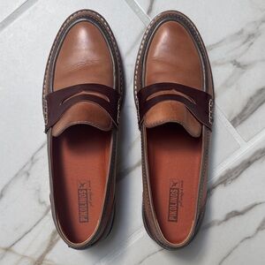 PIKOLINOS Two-Tone Brown Leather Penny Loafers